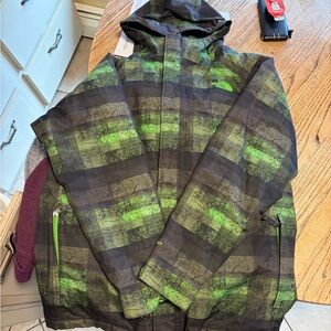 The North Face boys Black and Green Checkered Ski Jacket